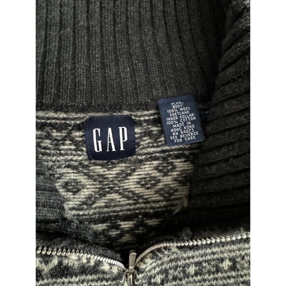 VTG GAP Unisex Sweater 2X Shetland Wool Fair Isle Mock Neck Collar - Picture 3 of 5